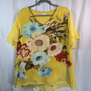 Cato's womens top short-sleeved pullover lined size XL yellow with flora…